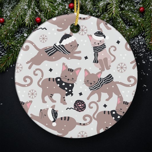 Leuke Feestelijke Kat Patroon Kerstboom Keramisch Ornament