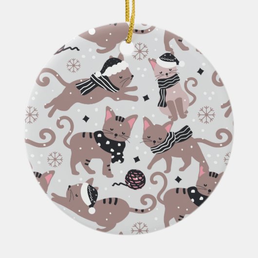 Leuke Feestelijke Kat Patroon Kerstboom Keramisch Ornament (Voorkant)