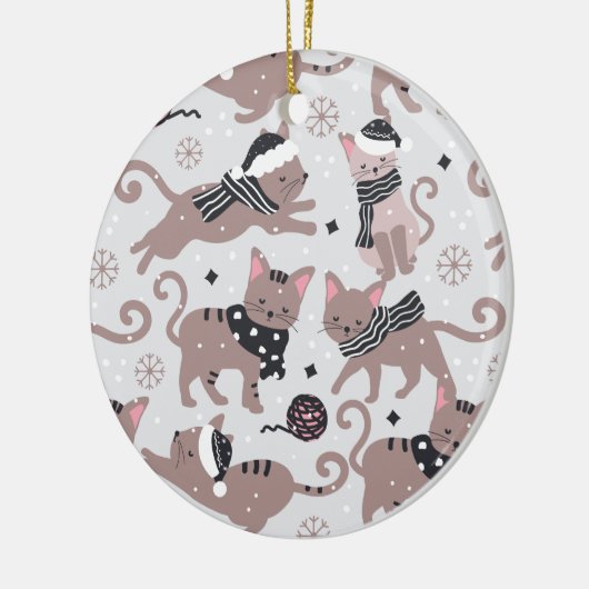Leuke Feestelijke Kat Patroon Kerstboom Keramisch Ornament (Links)