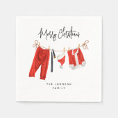 Leuke Feestelijke Kerstman's Clothesline Kerstmis Servet (Voorkant)