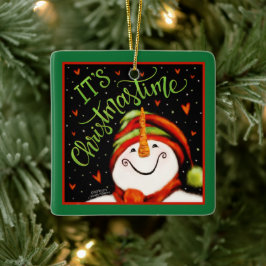 Leuke feestelijke kersttijd sneeuwman keramisch ornament