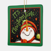 Leuke feestelijke kersttijd sneeuwman keramisch ornament (Links)