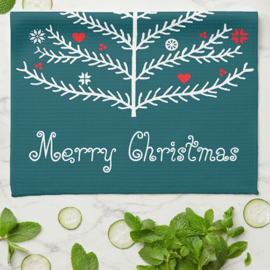 Leuke feestelijke Nordic Blauwgroen Kerstboom Hert Theedoek (Gevouwen)