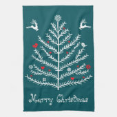 Leuke feestelijke Nordic Blauwgroen Kerstboom Hert Theedoek (Verticaal)