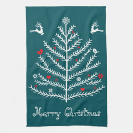 Leuke feestelijke Nordic Blauwgroen Kerstboom Hert Theedoek