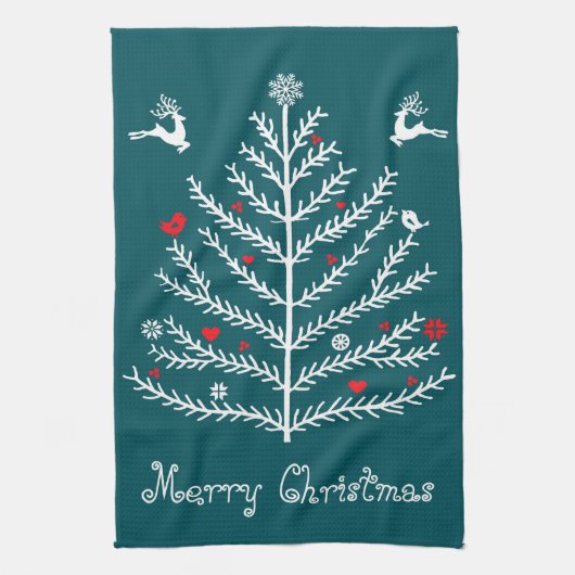 Leuke feestelijke Nordic Blauwgroen Kerstboom Hert Theedoek (Verticaal)