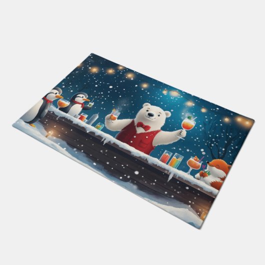 Leuke feestelijke Polar Beer Bartender Illustratie Deurmat (Schuin)