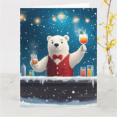 Leuke feestelijke Polar Beer Bartender Illustratie Kaart (Gele Bloem)