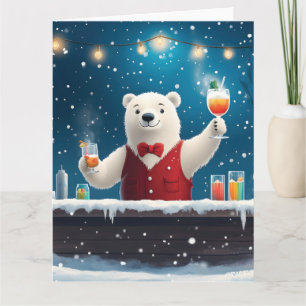 Leuke feestelijke Polar Beer Bartender Illustratie Kaart