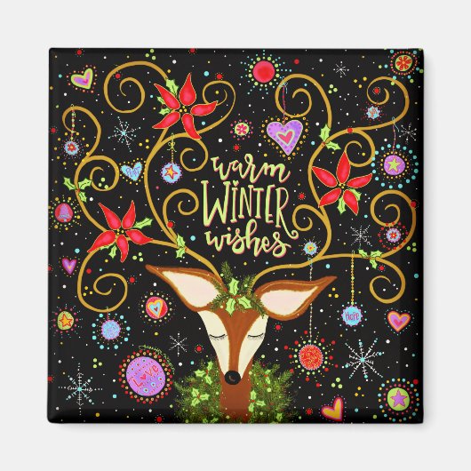 Leuke feestelijke vakantie rendieren warme wensen magneet (Voorkant)