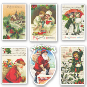 Leuke feestelijke vintage kerst Kaarten Santa Kind Sticker