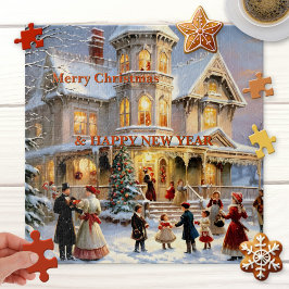 Leuke feestelijke vintage kerstpuzzel legpuzzel