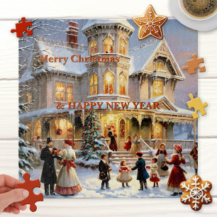 Leuke feestelijke vintage kerstpuzzel legpuzzel