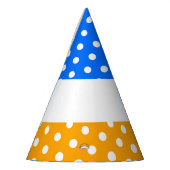 Leuke feestelijke witte polka stippen op helderbla feesthoedjes (Links)