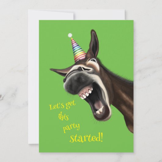 Leuke feestuitnodiging, schreeuwende ezel! kaart (Achterkant)