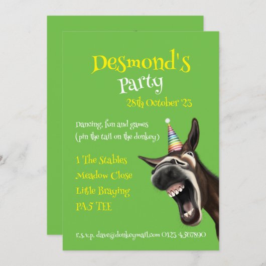 Leuke feestuitnodiging, schreeuwende ezel! kaart (Voorkant / Achterkant)