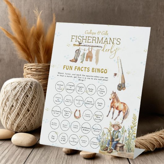 Leuke feiten Bingo Sign Fisherman's Derby Baby sho Reclamebord Met Voetstuk