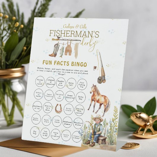Leuke feiten Bingo Sign Fisherman's Derby Baby sho Reclamebord Met Voetstuk