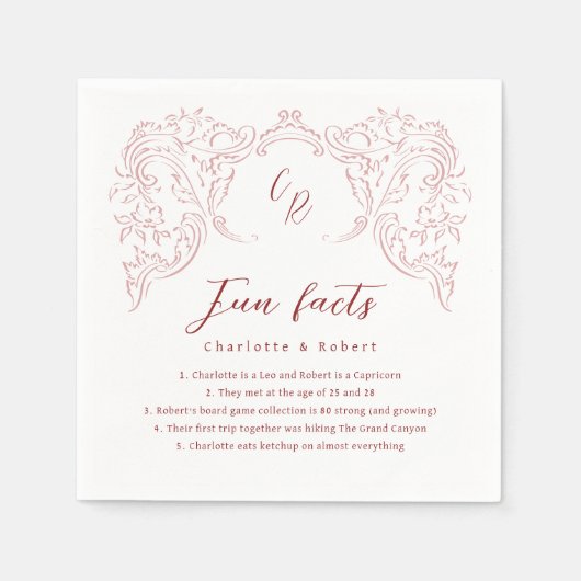 Leuke feiten  bloeien Monogram bruiloft Servet (Voorkant)