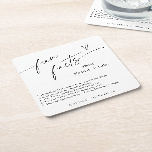 Leuke Feiten Bruiloft Onderzetter | Gepersonalisee (Schuin)