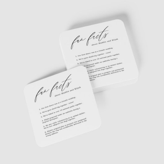 Leuke Feiten Bruiloft Onderzetter met Kalligrafie 