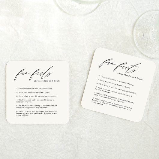 Leuke Feiten Bruiloft Onderzetter met Kalligrafie 