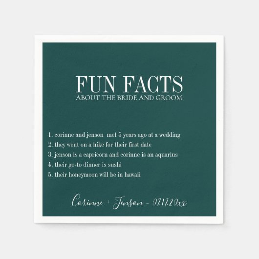 Leuke Feiten Diep Blauwgroen Gepersonaliseerd Servet (Voorkant)