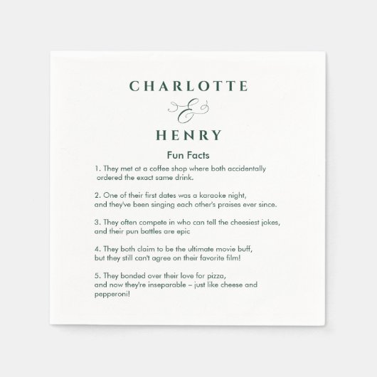 Leuke Feiten Elegante Groene & Witte Bruiloft Servet (Voorkant)