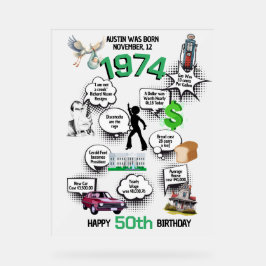 Leuke feiten geboren in 1974 acryl bord