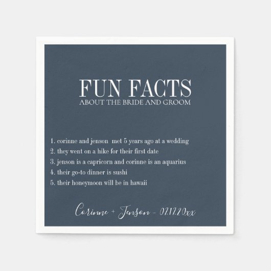 Leuke Feiten Gedempte Navyblauwe Persoonlijke Uitv Servet (Voorkant)