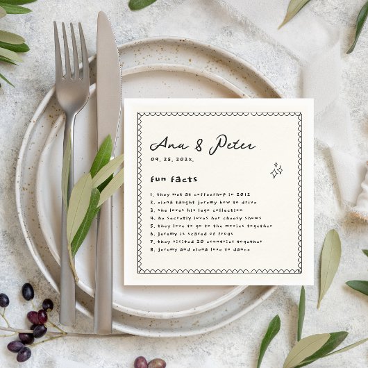 Leuke feiten Hand Geïllustreerde Bruiloft Feestser Servet