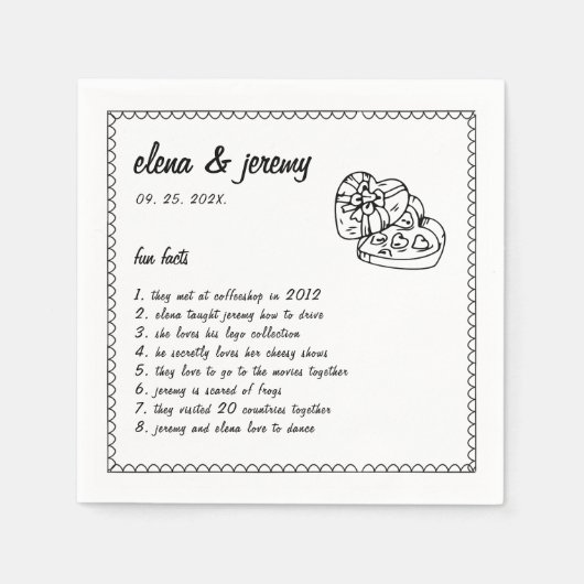 Leuke feiten Hand Geïllustreerde Bruiloft Feestser Servet (Voorkant)