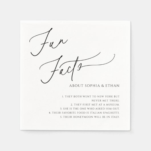 Leuke feiten kalligrafie bruiloft wit servet (Voorkant)