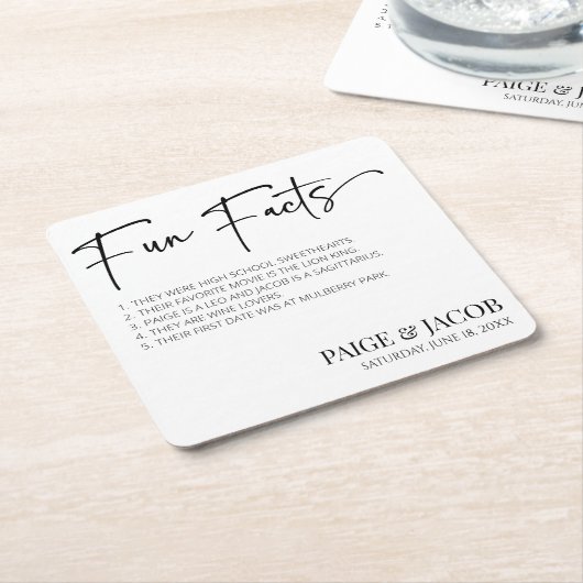 Leuke Feiten Klassieke Minimalistische Bruiloft Kartonnen Onderzetters (Schuin)