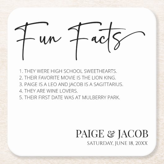 Leuke Feiten Klassieke Minimalistische Bruiloft Kartonnen Onderzetters (Voorkant)