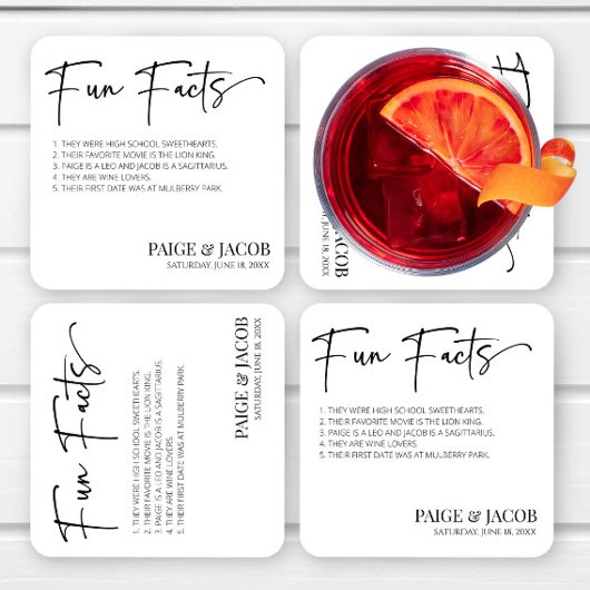 Leuke Feiten Klassieke Minimalistische Bruiloft Kartonnen Onderzetters