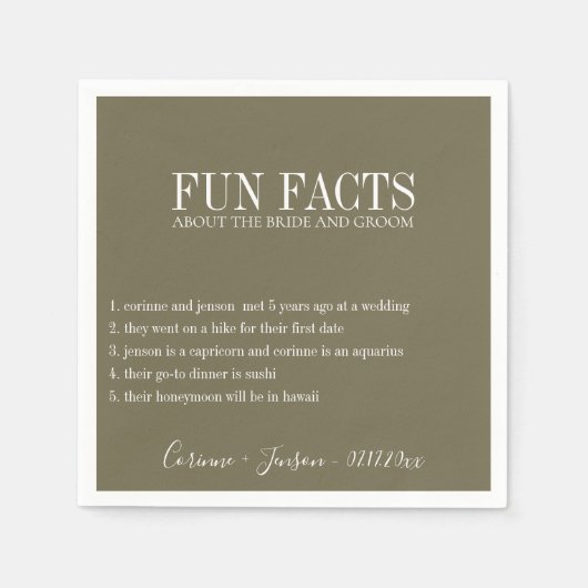 Leuke feiten Martini Olive gepersonaliseerd Servet (Voorkant)