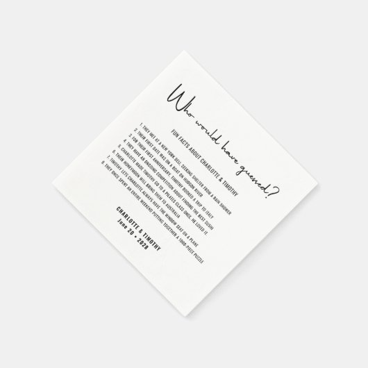 Leuke Feiten Modern Minimalistisch Script Bruiloft Servet (Hoek)