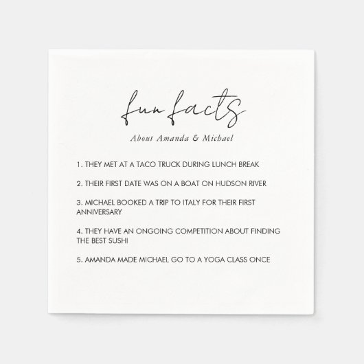 Leuke Feiten Moderne Typografie Zwart Wit Bruiloft Servet (Voorkant)
