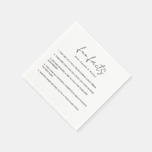 Leuke Feiten Moderne Typografie Zwart Wit Bruiloft Servet (Hoek)