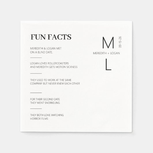 Leuke feiten monogram bruiloft servetten (Voorkant)
