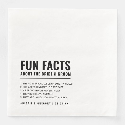 Leuke feiten over de bruid + bruidegom bruiloft servet (Voorkant)