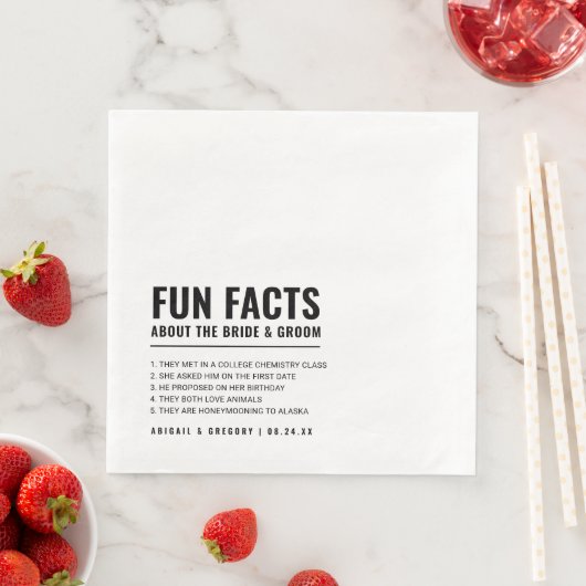 Leuke feiten over de bruid + bruidegom bruiloft servet (Insitu)