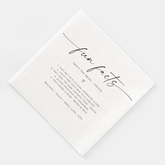 Leuke feiten over de bruid + bruidegom bruiloft servet (Hoek)