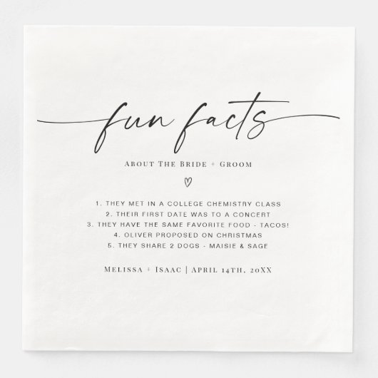 Leuke feiten over de bruid + bruidegom bruiloft servet (Voorkant)