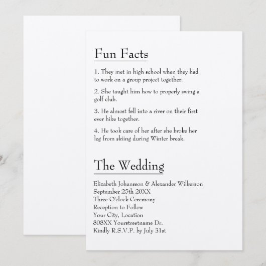 Leuke feiten over de bruid en bruidegom moderne br kaart (Voorkant / Achterkant)