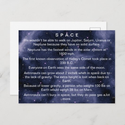 Leuke feiten over de ruimte briefkaart (Voorkant / Achterkant)