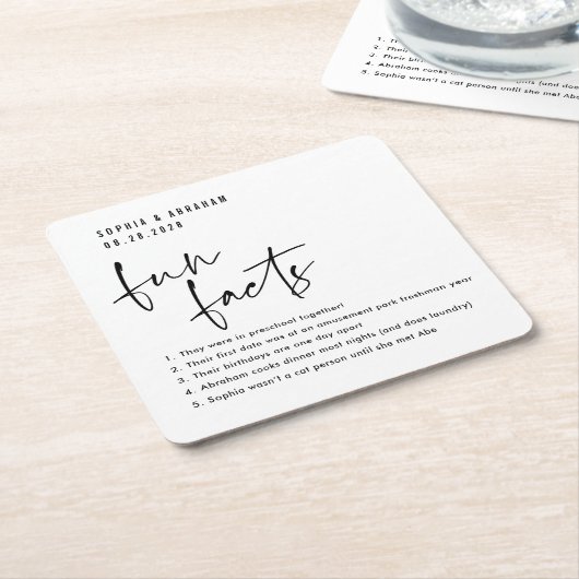 Leuke Feiten over het paar Bruiloft Kartonnen Onderzetters (Schuin)