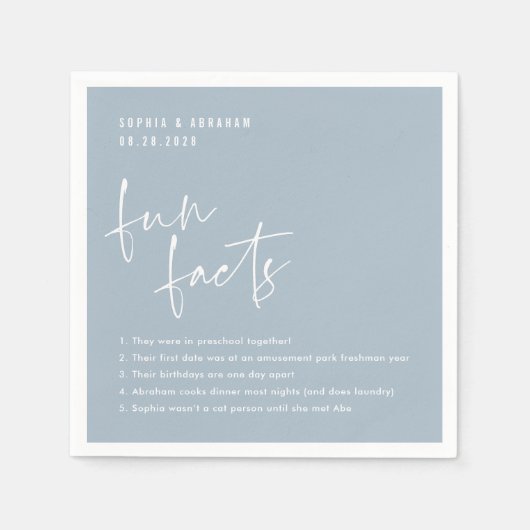 Leuke Feiten over het paar Lichtblauwe Bruiloft Servet (Voorkant)