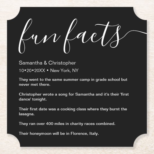 Leuke feiten vermeld Gepersonaliseerde zwart-wit Kartonnen Onderzetters (Voorkant)